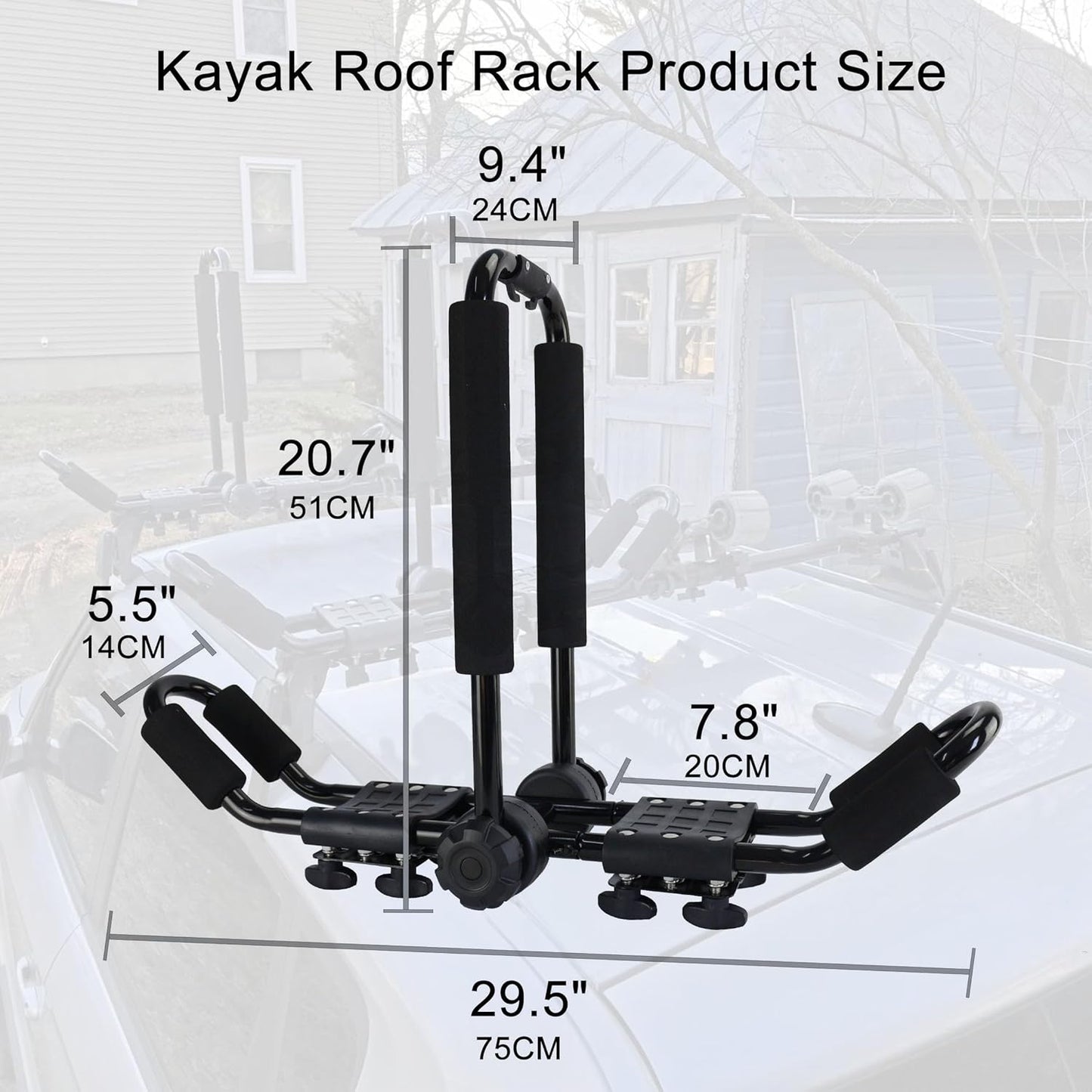 Folding Kayak roof Rack Adjustable for Kayak/Canoe/SUP,J-Bar Rack on Roof Mounting On SUV, Car and Truck Crossbars