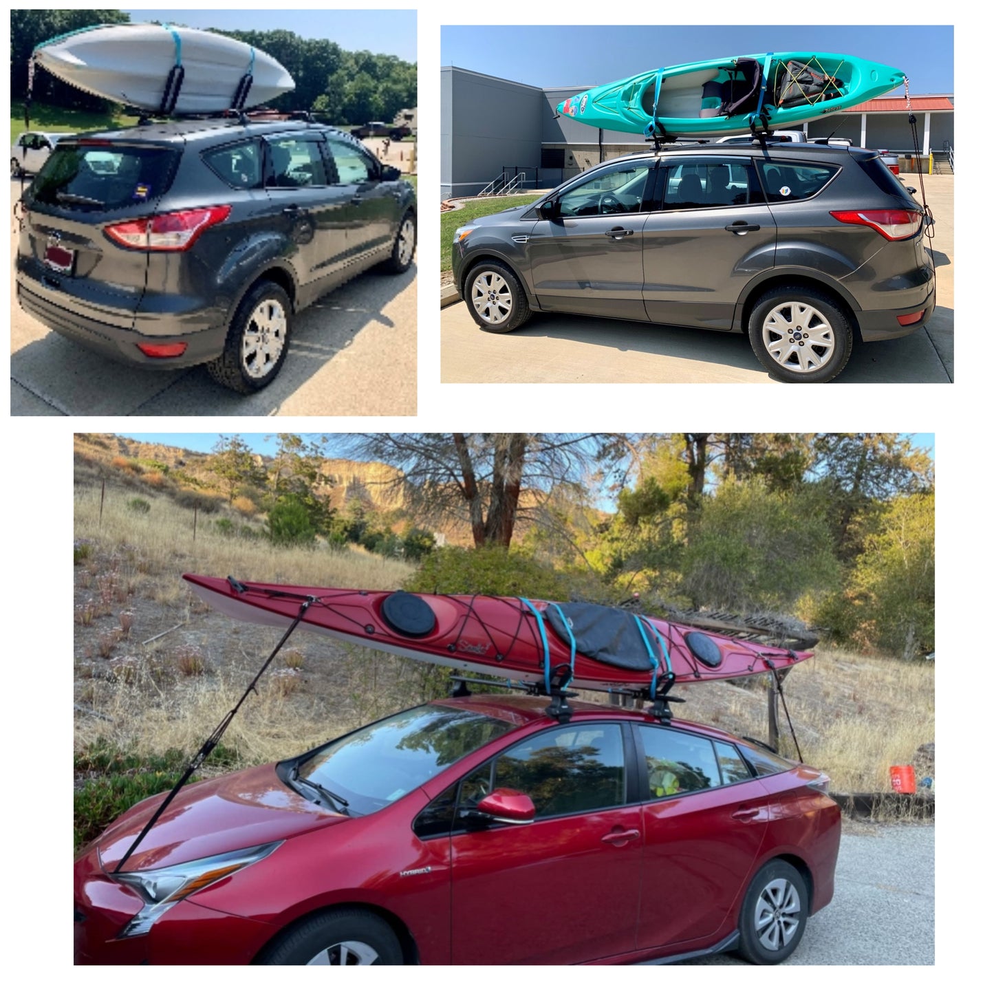2 pairs of heavy-duty kayak racks with roof rails for easy carrying, kayaking, surfing, skiing, including 4 ratchet fixing frames