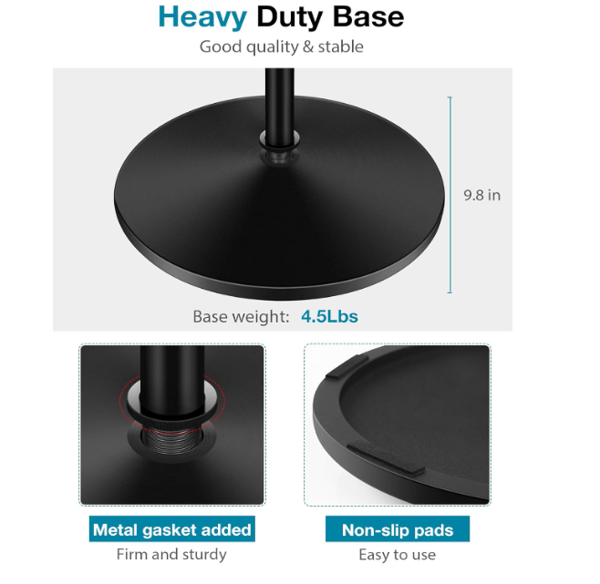 Mic Stand, Microphone Stand Floor Detachable Boom Mic Arm Stands with Weighted Round Base, Height Adjustable from 34" to 60"