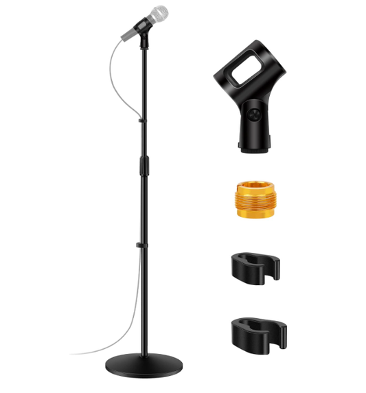Mic Stand, Microphone Stand Floor Detachable Boom Mic Arm Stands with Weighted Round Base, Height Adjustable from 34" to 60"