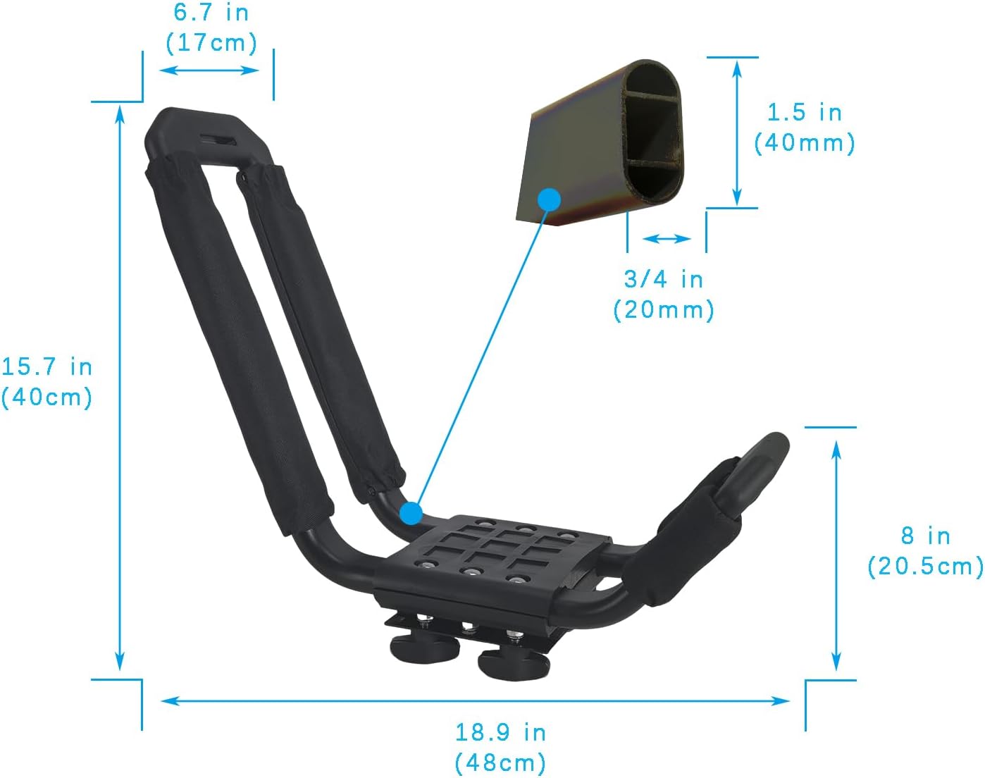 Kayak Roof Rack - Low Noise Elliptical Aluminum, Universal for Cars/SUVs. Holds Kayaks, Canoes, SUPs (100Lb Cap)