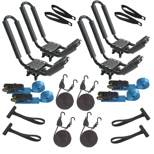 2 pairs of heavy-duty kayak racks with roof rails for easy carrying, kayaking, surfing, skiing, including 4 ratchet fixing frames