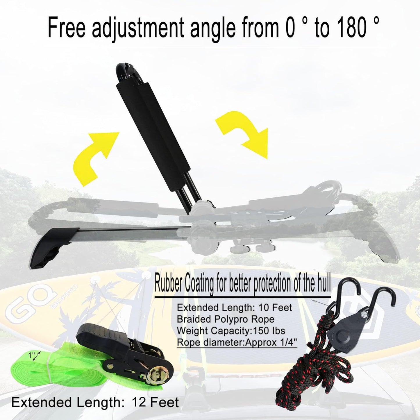 Kayak roof Rack folding J-Bar Rack on Roof Mounting On SUV, Car and Truck Crossbars