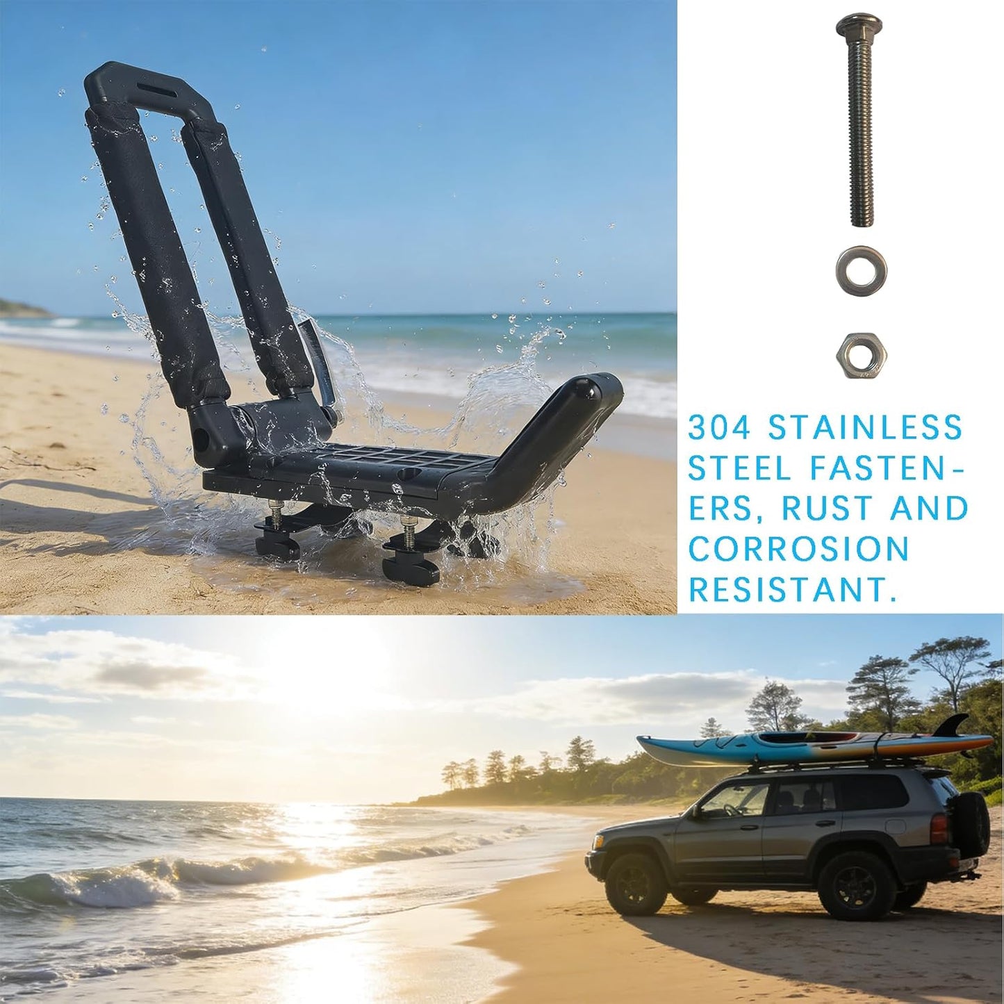 Folding Kayak Roof Rack - Low Profile When Folded, Universal Car SUV Truck Carrier, Elliptical Aluminum Alloy, Tool-Free Locking Hinge for Kayak, Canoe, SUP (Holds 100 lbs)