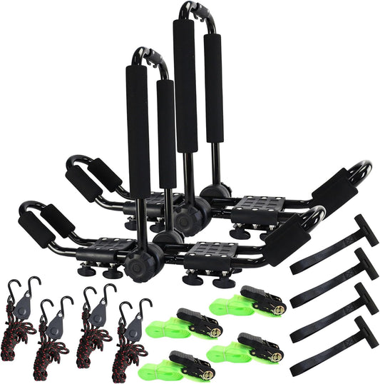 Folding Kayak roof Rack Adjustable for Kayak/Canoe/SUP,J-Bar Rack on Roof Mounting On SUV, Car and Truck Crossbars