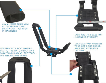 Kayak Roof Rack - Low Noise Elliptical Aluminum, Universal for Cars/SUVs. Holds Kayaks, Canoes, SUPs (100Lb Cap)