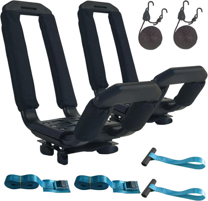 Kayak Roof Rack - Low Noise Elliptical Aluminum, Universal for Cars/SUVs. Holds Kayaks, Canoes, SUPs (100Lb Cap)