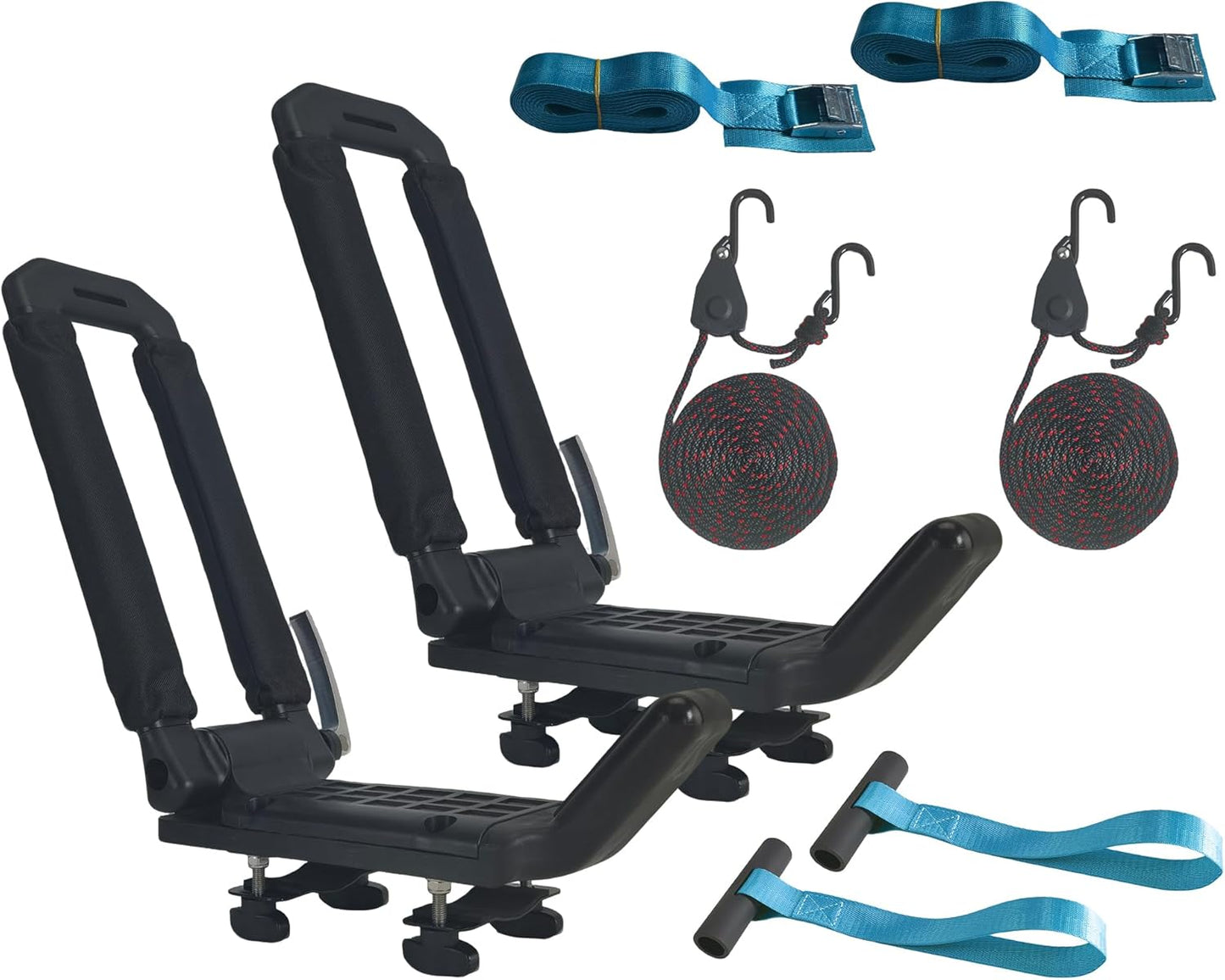 Folding Kayak Roof Rack - Low Profile When Folded, Universal Car SUV Truck Carrier, Elliptical Aluminum Alloy, Tool-Free Locking Hinge for Kayak, Canoe, SUP (Holds 100 lbs)