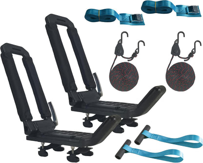 Folding Kayak Roof Rack - Low Profile When Folded, Universal Car SUV Truck Carrier, Elliptical Aluminum Alloy, Tool-Free Locking Hinge for Kayak, Canoe, SUP (Holds 100 lbs)