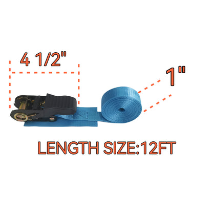 Canoe Ratchet Tie Strap -4 PK -12 FT -1000 LB Breaking Strength - Used for Moving Canoes, skis, Canoes, and paddleboards